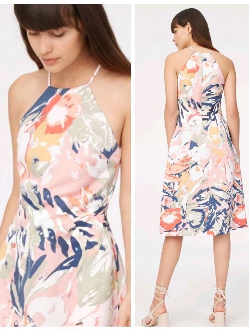 Club Monaco Scharpettah Floral Print Halter Dress Women's 8 Preppy Scandigirl